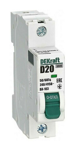 Автоматический выключатель DEKraft ВА-103 1P 20А (D) 6кА, 12338DEK